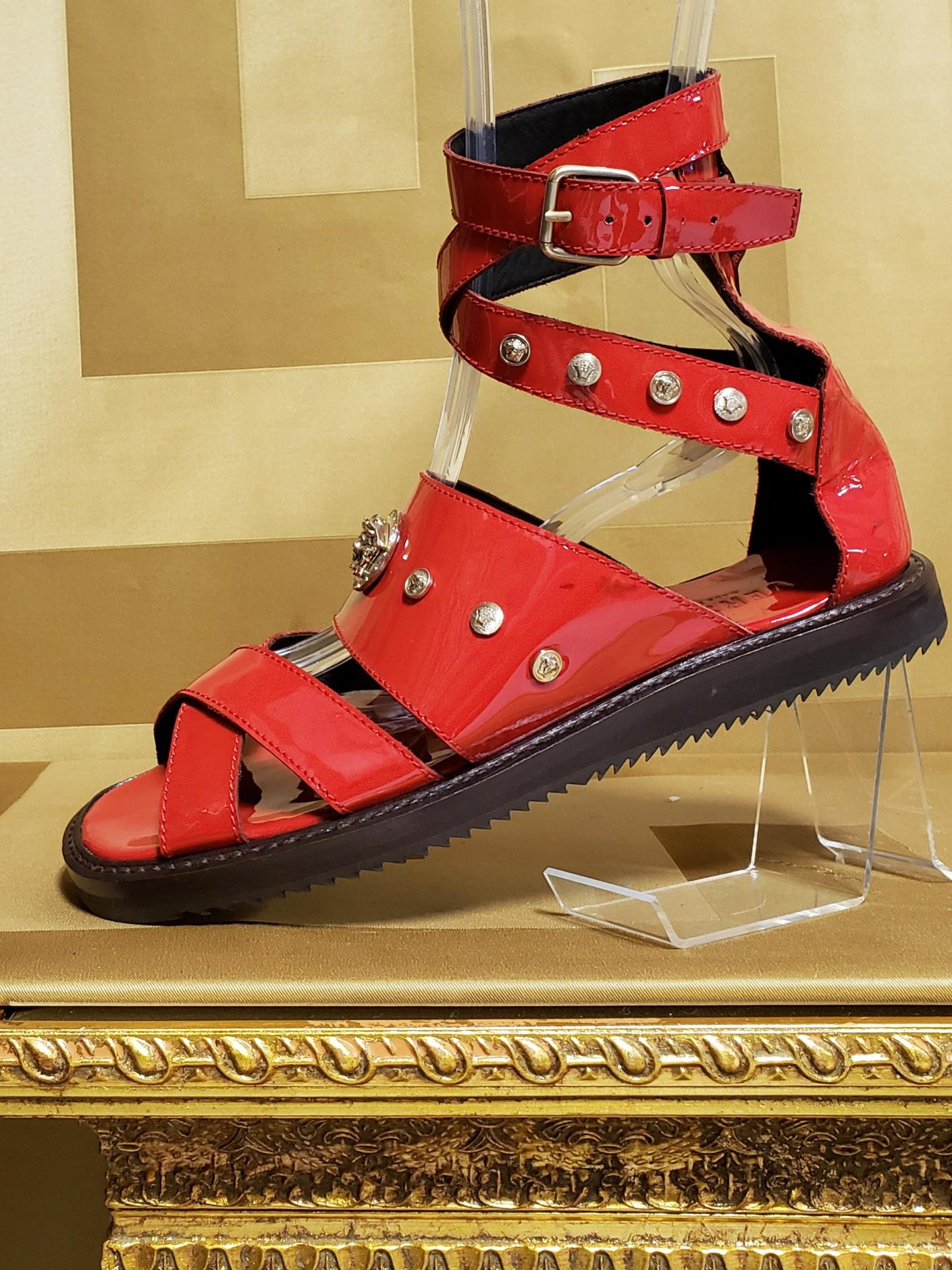 Red HOT!!! S/S'12 Look #32 VERSACE RED LEATHER SANDALS SHOES 44-11
