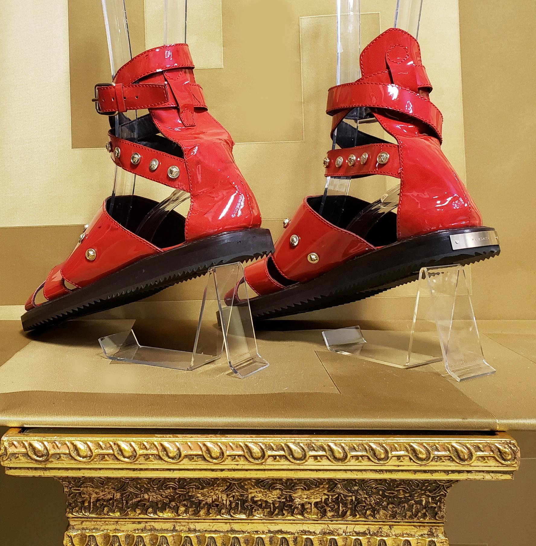 Men's HOT!!! S/S'12 Look #32 VERSACE RED LEATHER SANDALS SHOES 44-11