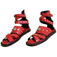 HOT!!! S/S'12 Look #32 VERSACE RED LEATHER SANDALS SHOES 44-11