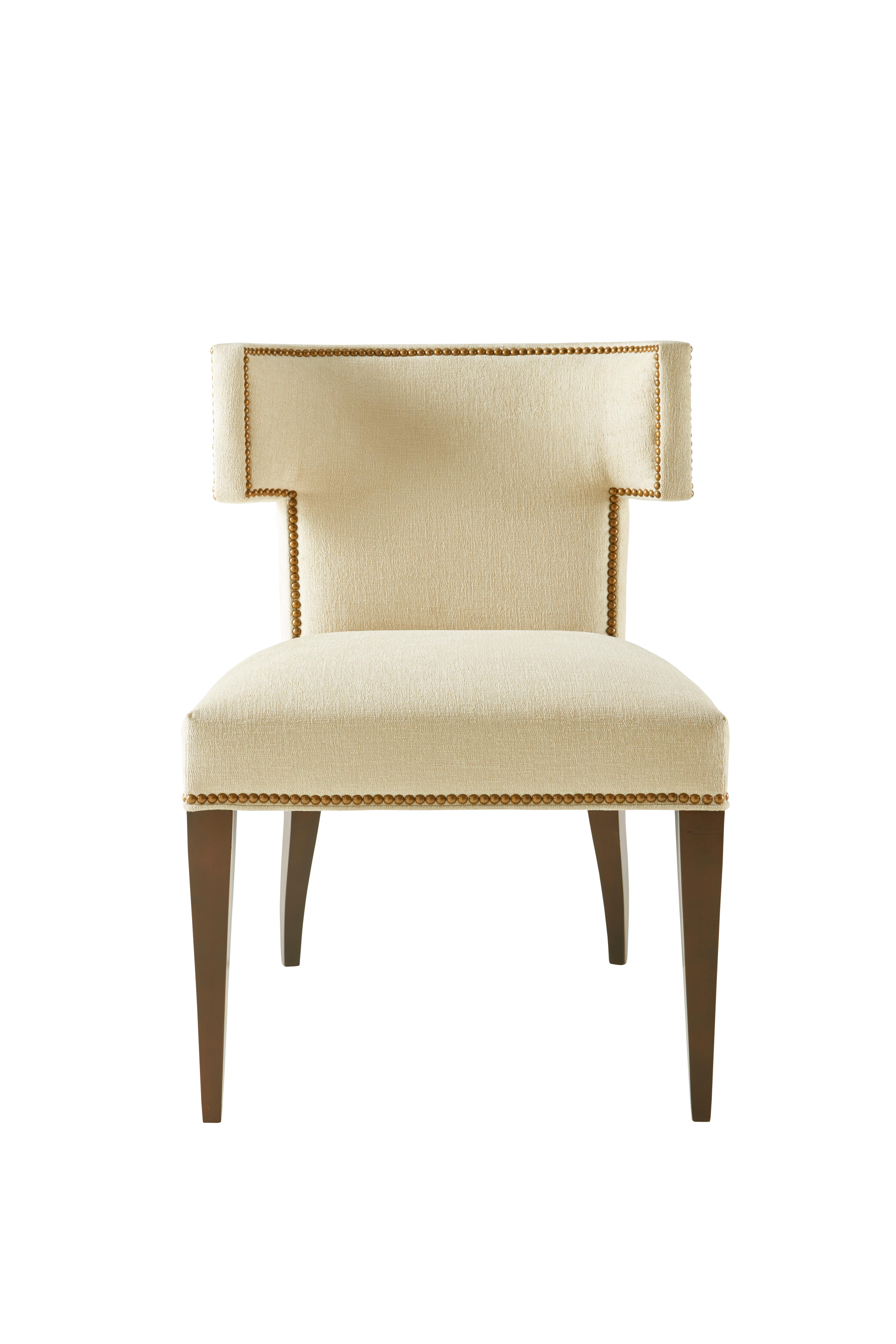 Hotchkiss side dining chair (PL306) is upholstered in Kravet's 34622-116 Crypton Home fabric with Walnut wood stain and features French Natural #9 nailhead trim. Made in the USA.

Ready to ship.