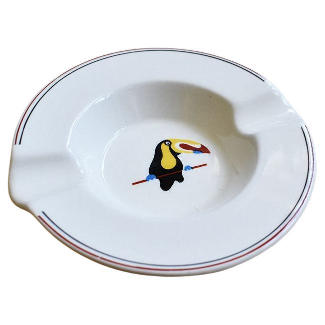 A petite small round ceramic ashtray or trinket dish from the Hotel Avila in Caracas. This small dish will be fabulous for use on a patio or balcony, or even as a catchall or trinket dish on a dressing table or side table. The edges are decorated in