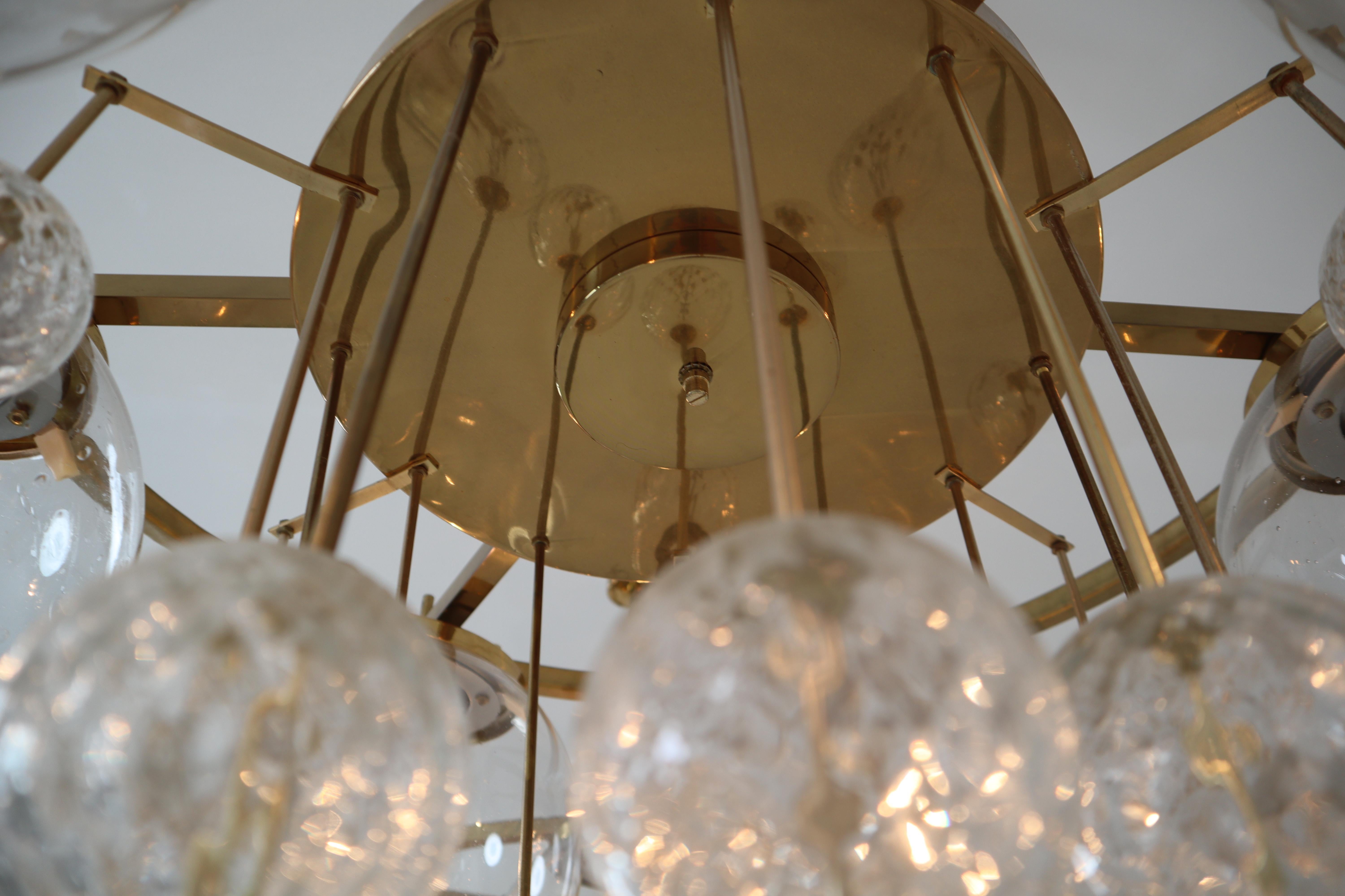 Mid-Century Modern Hotel Chandelier, in Brass and Glass, Austria 1950s For Sale
