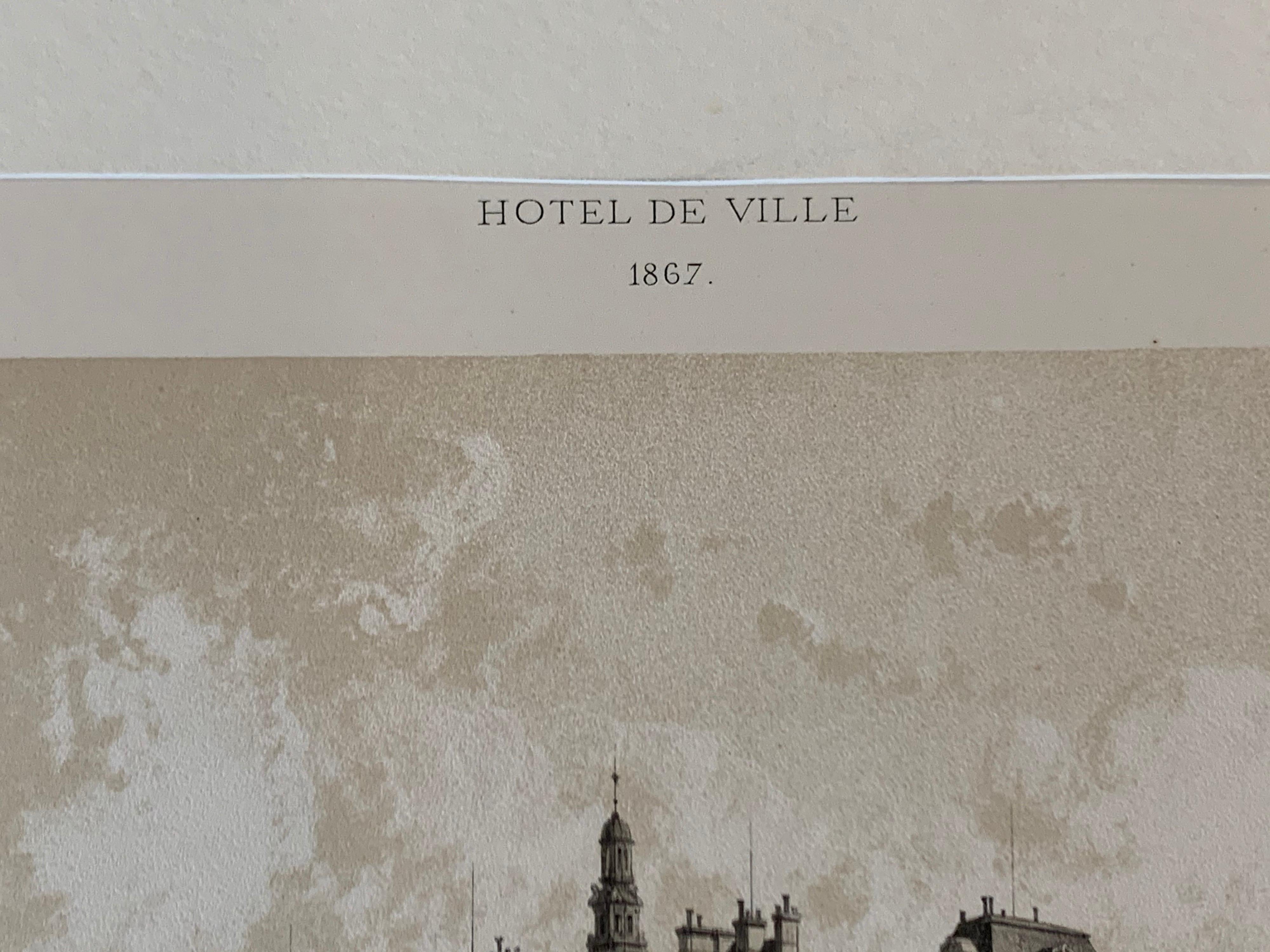 Late 19th Century Hotel De Ville 1867 Antique Lithograph Ciceri Hauffbauer, Del. Print For Sale