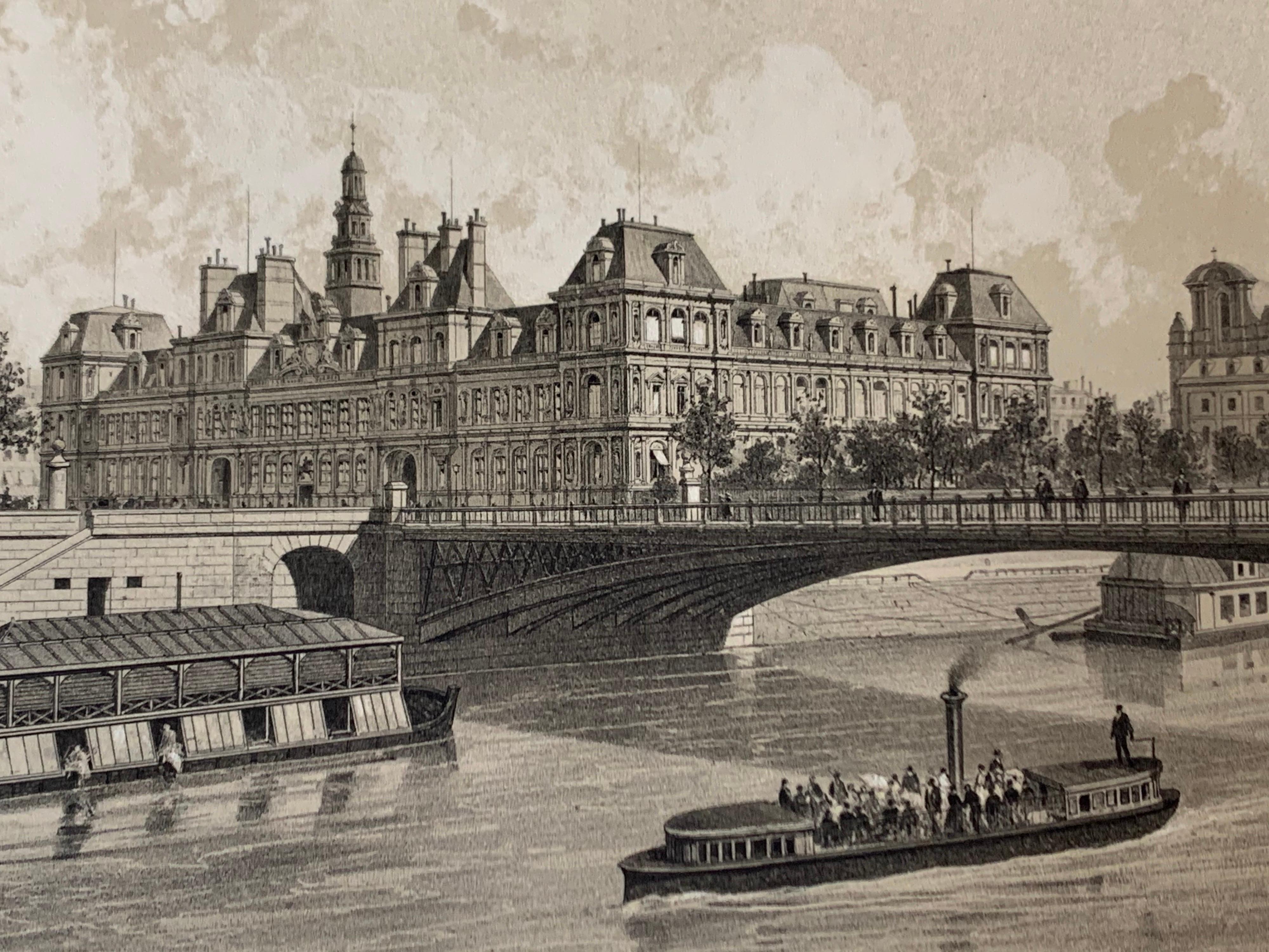 Paper Hotel De Ville 1867 Antique Lithograph Ciceri Hauffbauer, Del. Print For Sale