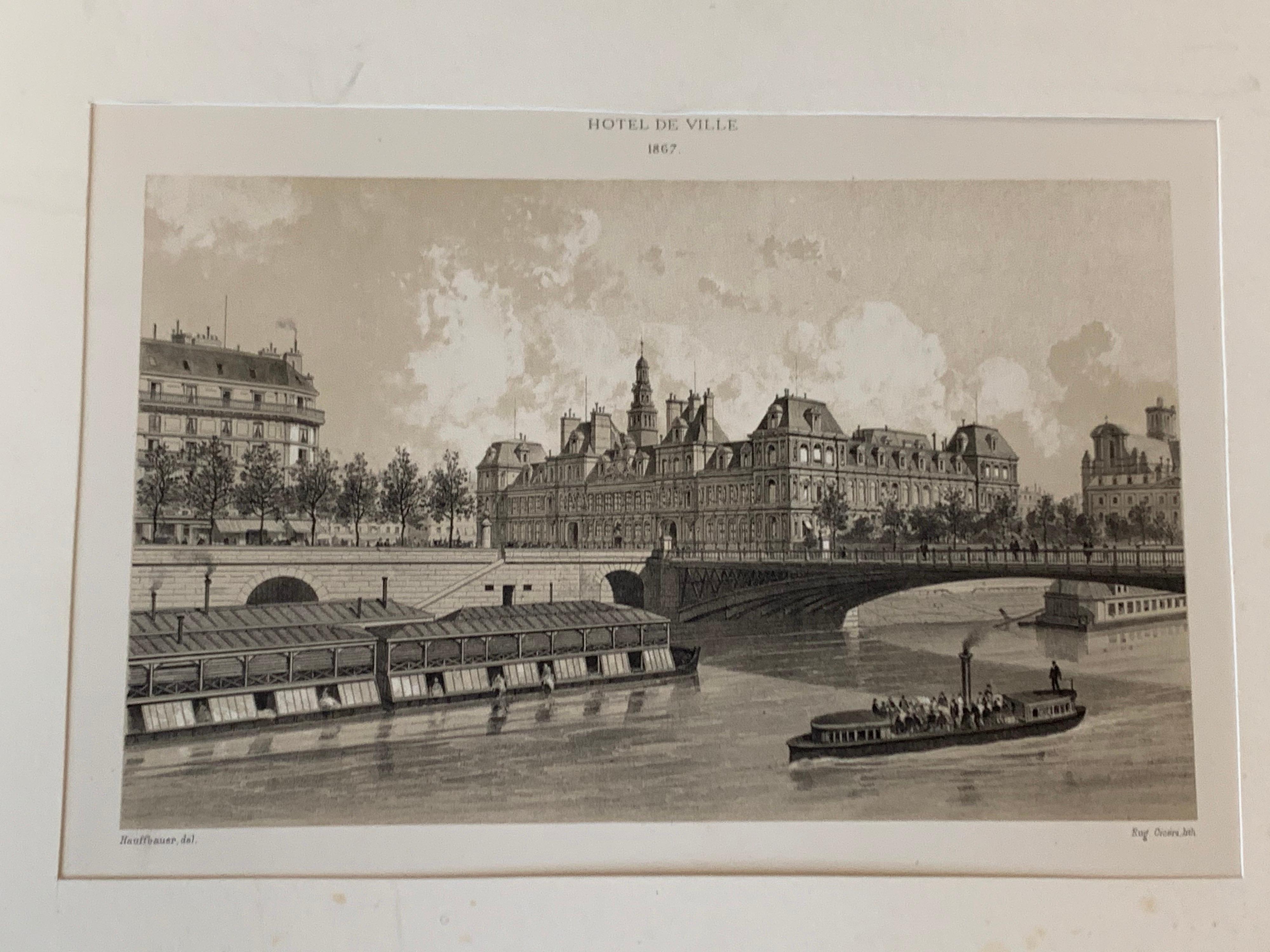 Lithographie ancienne de l'Hôtel De Ville 1867 par Ciceri Hauffbauer, Del. Imprimer en vente 2