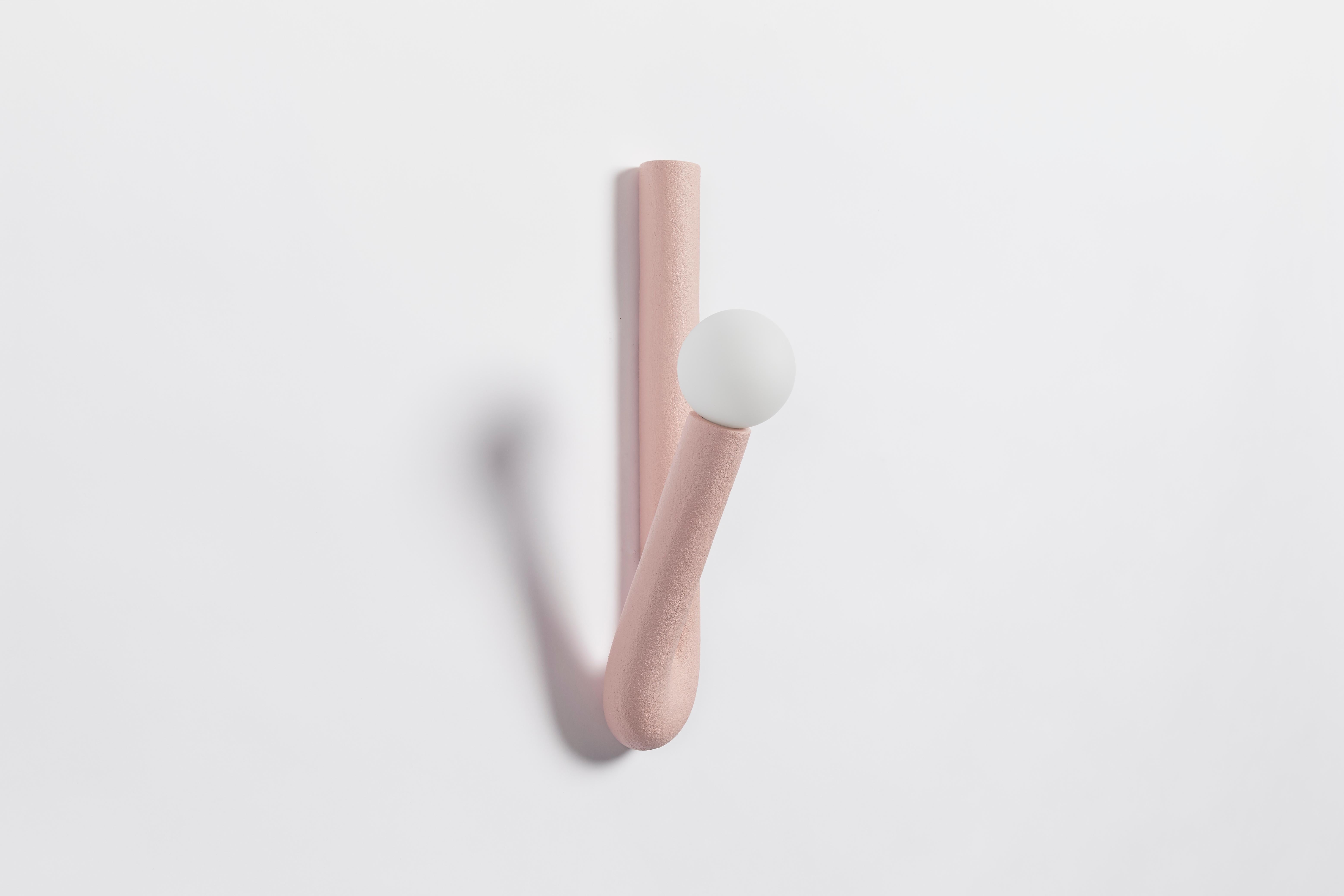 Hotel light 02 wall lamp by Hot Wire Extensions
Limited edition
Materials: Waste SLS 3D nylon powder, Sand from sustainable sources
Dimensions: L 14.5 x W 17.5 x H 47 cm 
Colour: pink
Also available in: aqua, cream, lemon, anthracite and grey

All