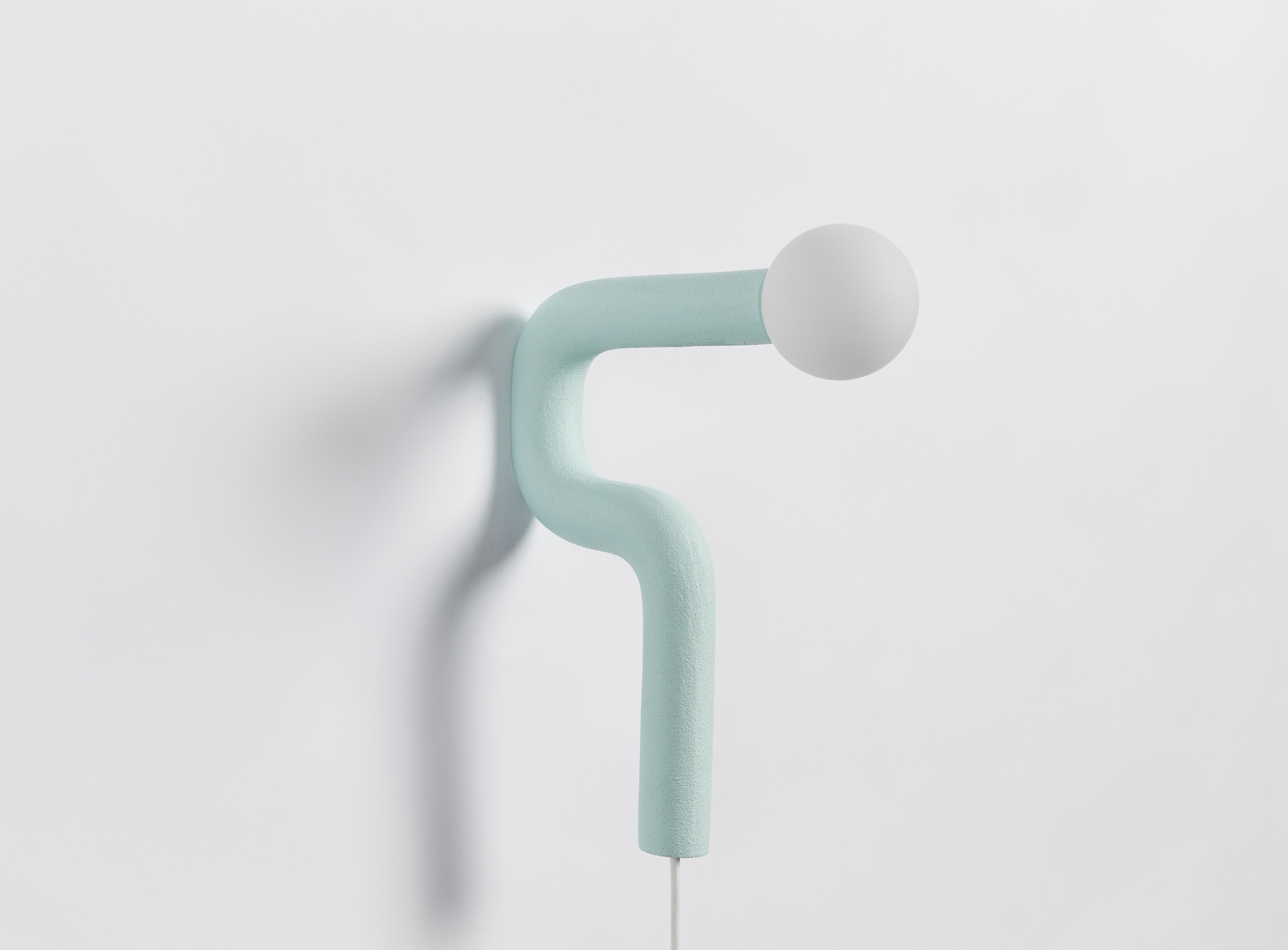 Hotel light 03 wall lamp by Hot Wire Extensions
Limited Edition
Materials: Waste SLS 3D nylon powder, Sand from sustainable sources
Dimensions: L 8.5 x W 29 x H 38 cm 
Colour: aqua
Also available in: anthracite, cream, lemon, pink and grey

All our