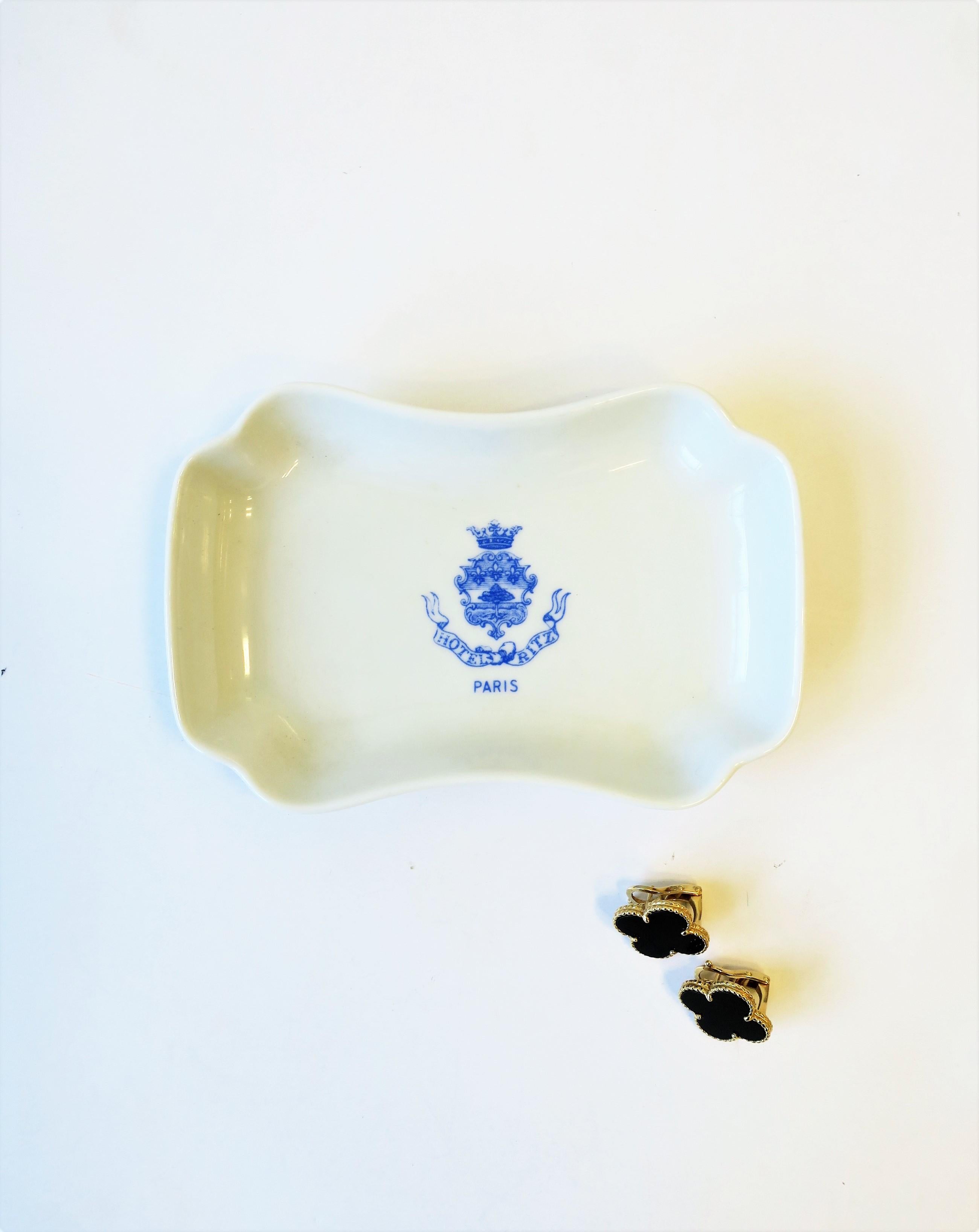 Glazed Hotel Ritz Paris Blue and White Porcelain Jewelry Dish, France