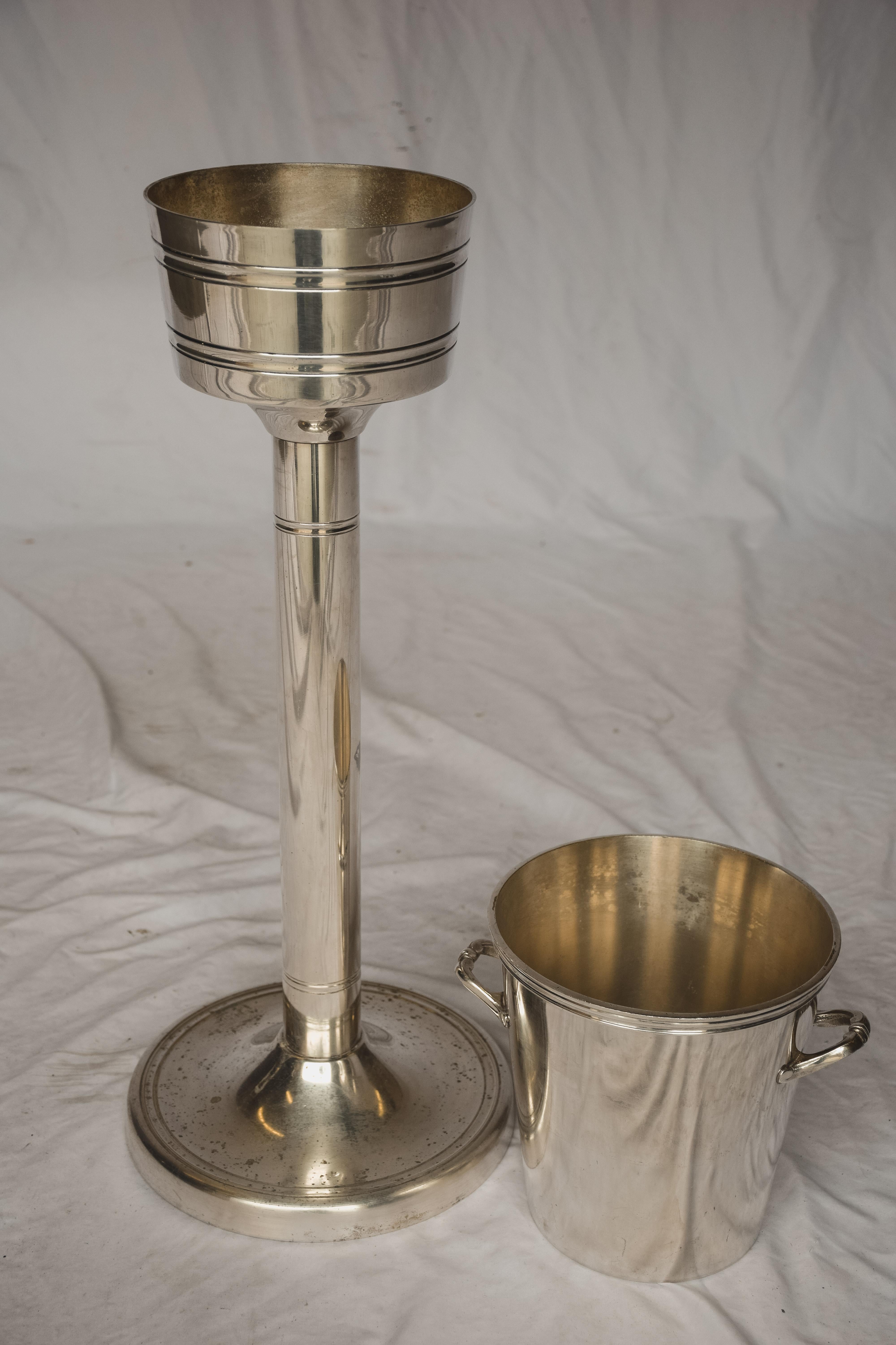 Silver Plate Hotel Silver Champagne Bucket with Stand