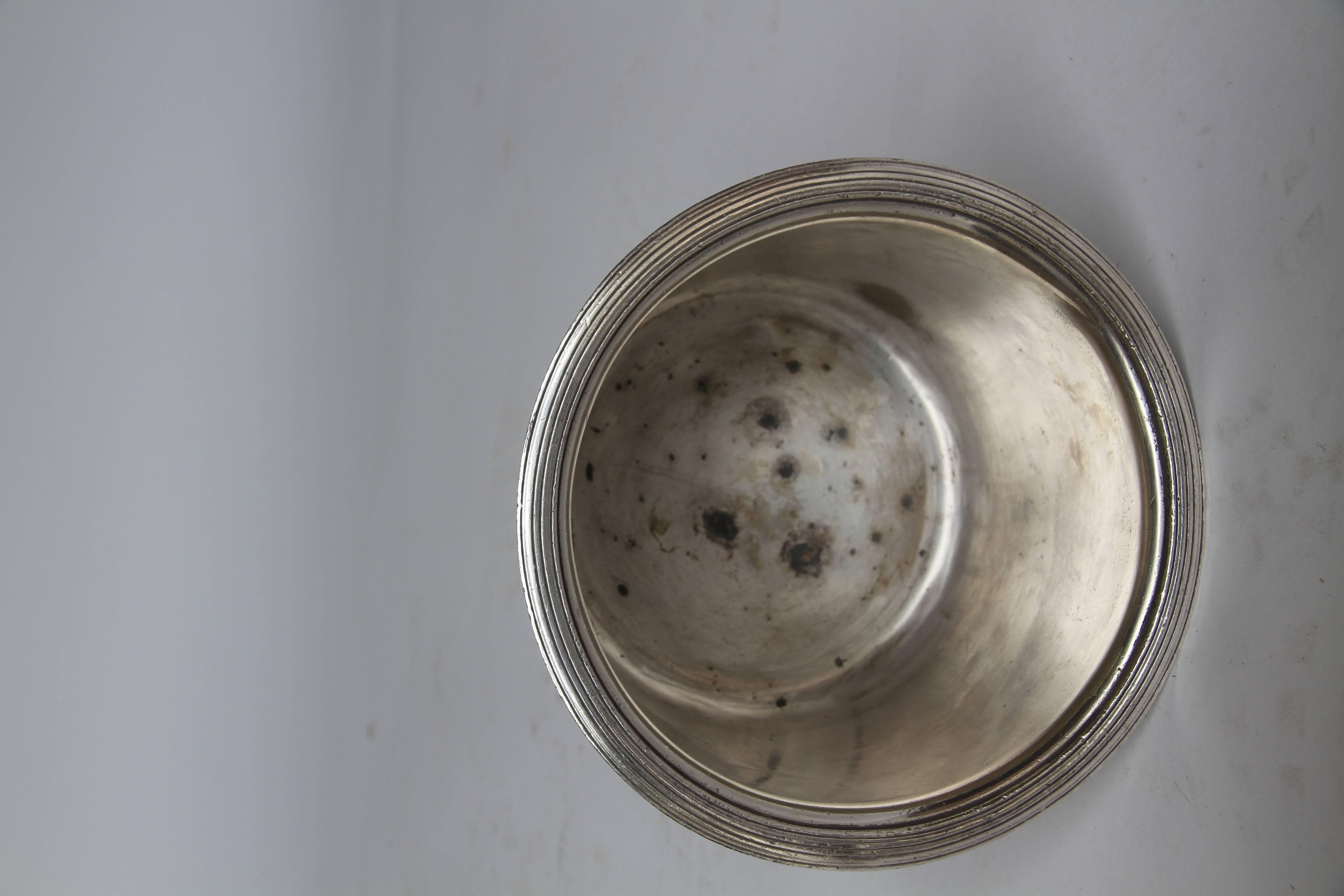A silver soldered bowl made by the International Silver Co for the Statler Hotel. With a classic shape these pieces were made extra dense and heavy so as not to spill when in use. Marked Hotel Statler, International Silver, Silver Soldered.