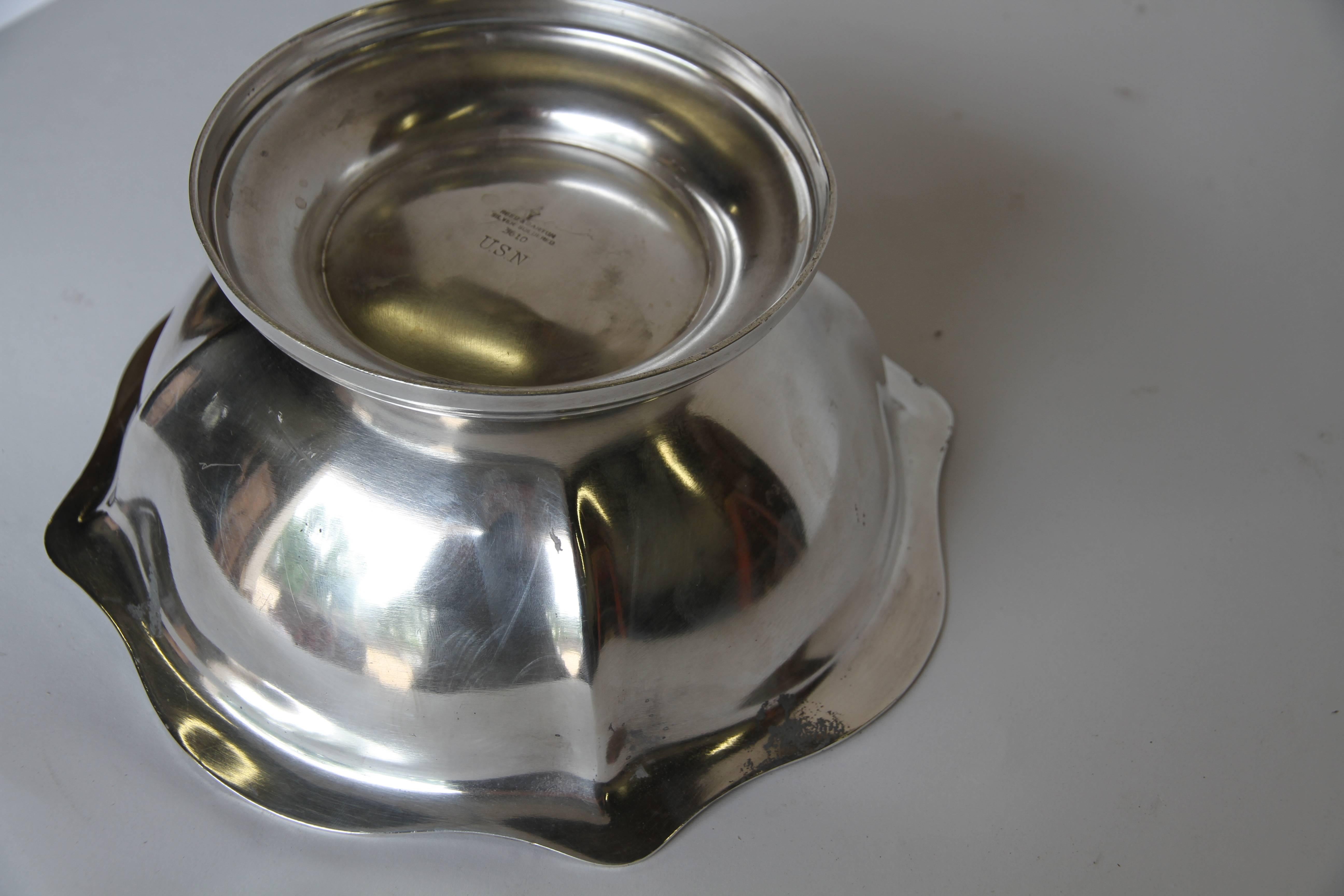 Hotel Silver United States Navy Serving Bowl In Good Condition In Houston, TX