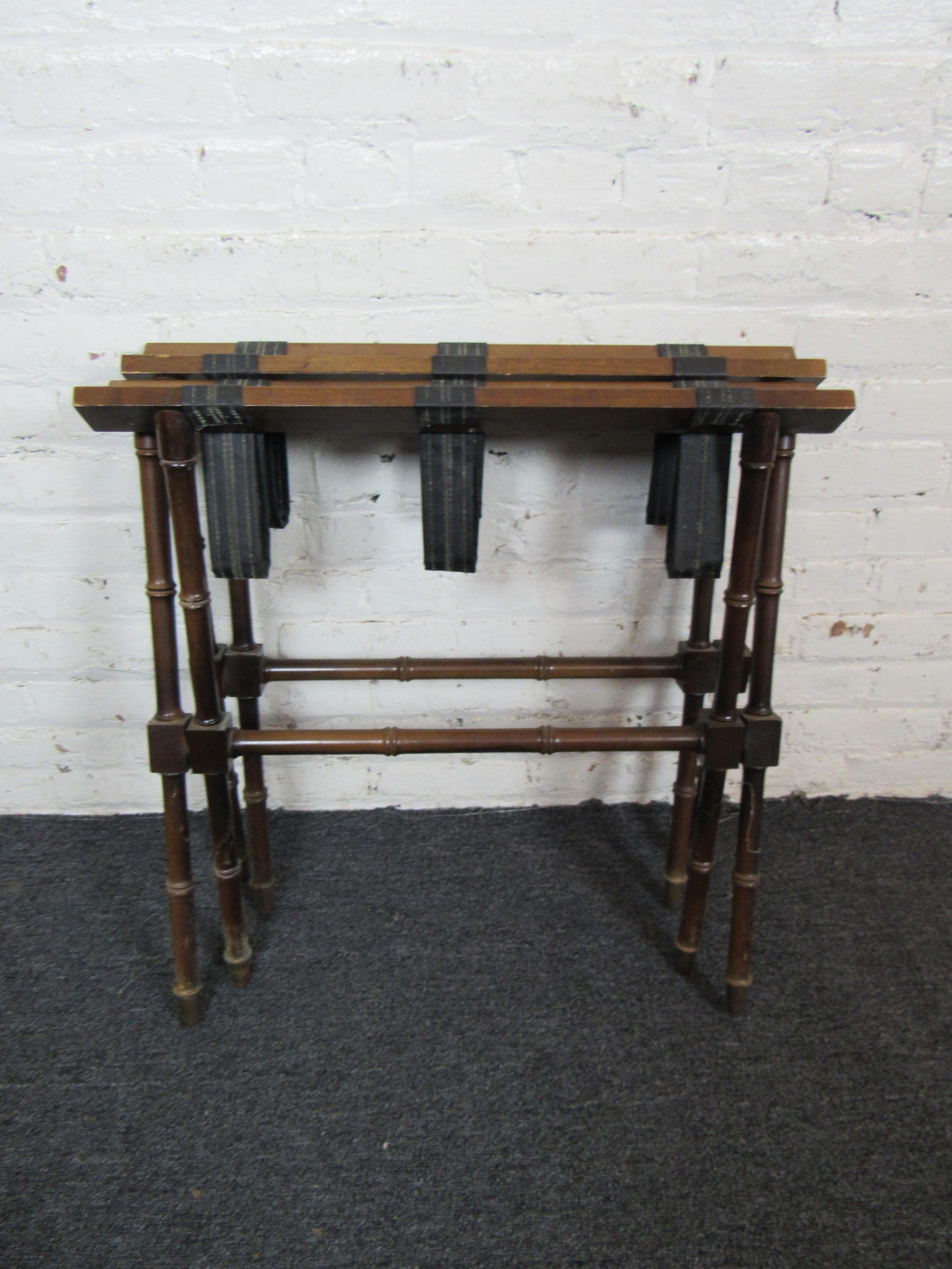20th Century Hotel Wood and Straps Luggage Racks