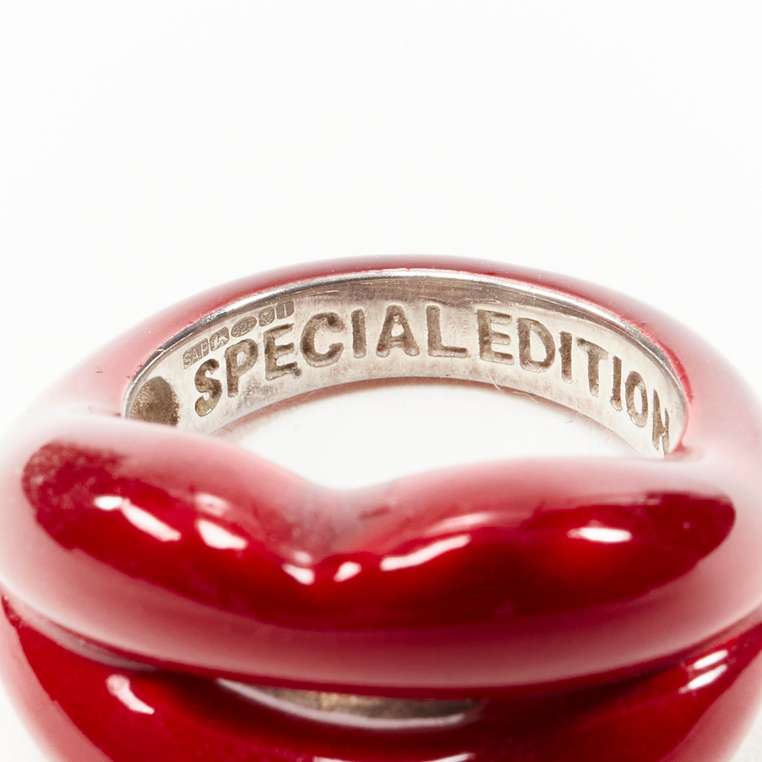 Red HOTLIPS BY SOLANGE (RED) Special Edition Hotlips red enamel sterling silver ring For Sale
