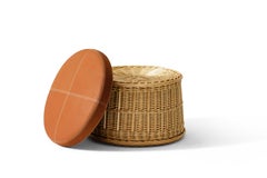 Hotte Rattan and Leather Pouf by Philippe Starck for Cassina
