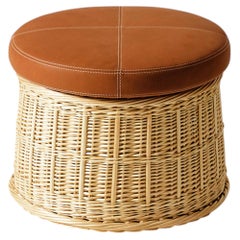 Hotte Rattan and Leather Pouf by Philippe Starck for Cassina