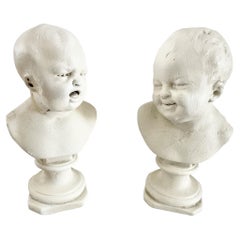 Antique Houdin Busts of Happy Baby and Crying Baby, a Pair