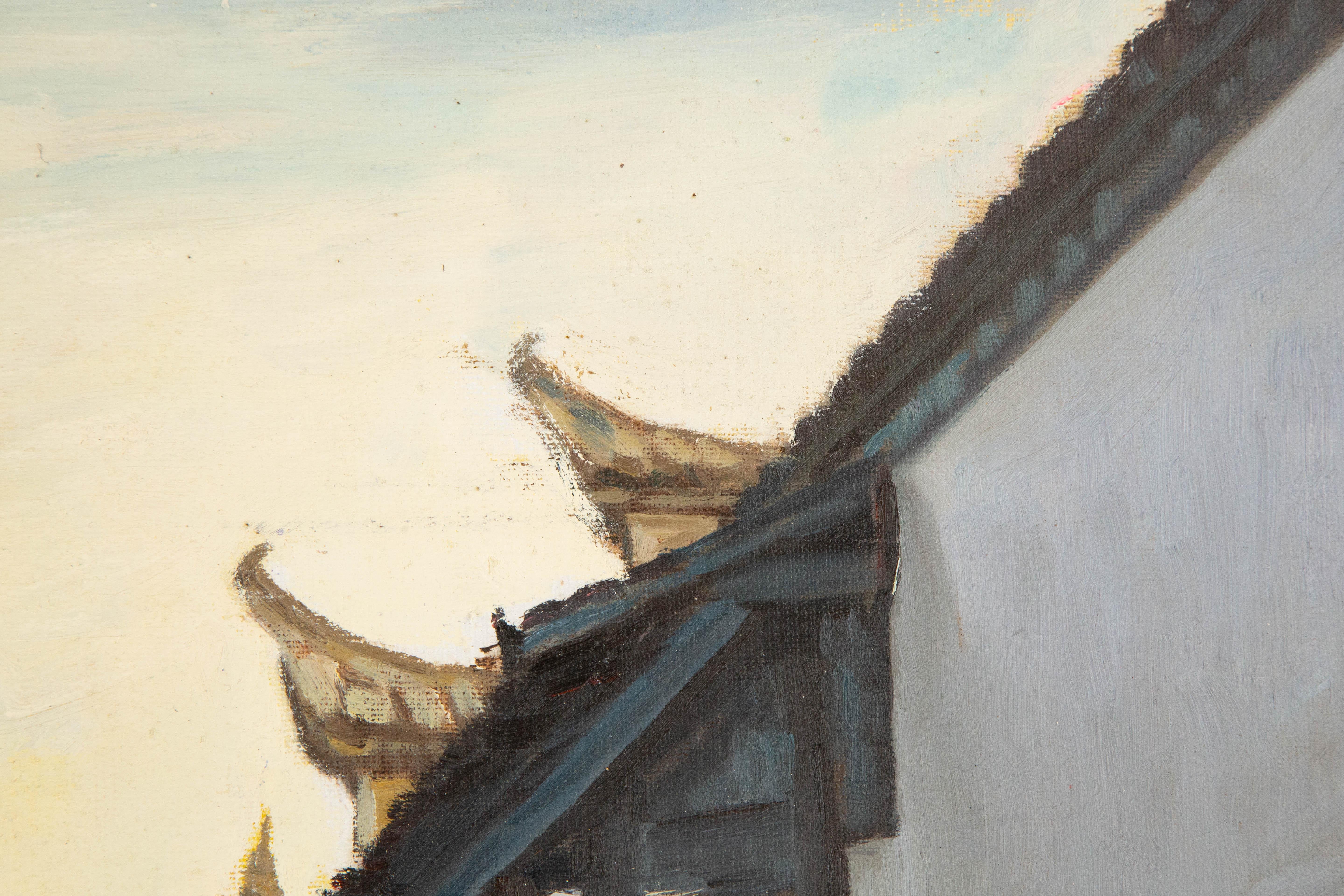 Houhua Huang Landschaft, Original, Öl auf Leinwand, „Old Alley Series II“, Original im Angebot 3