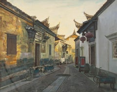 Houhua Huang Landschaft, Original, Öl auf Leinwand, „Old Alley Series II“, Original