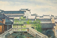 Houhua Huang Landscape Original Oil On Canvas "The Old Bridge"