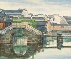 Houhua Huang Landschaft, Original, Ölgemälde auf Leinwand, „Die alte Brücke“