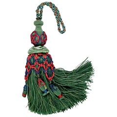Retro  Passmenterie Key Tassel or Gland Cle by Houlés of Paris, Hand Tied  in Verte 