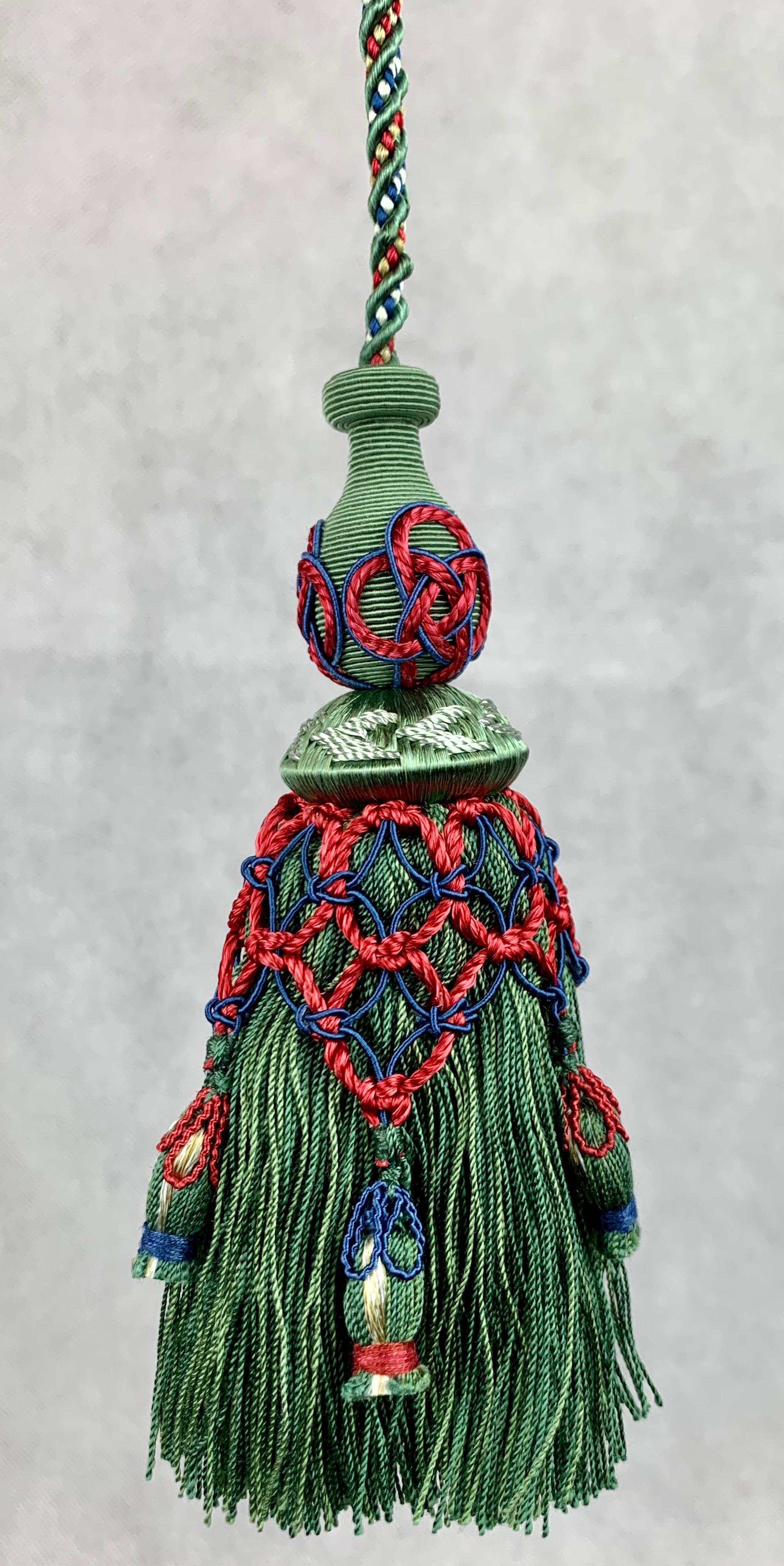 Hand-Knotted Houlés of Paris Key Tassel or Gland Cle in Verte-a Pair