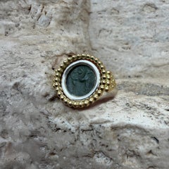 HOUND Authentic Greek Coin 4th Cen BC Silver revolving Ring 18KT gold pellets