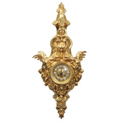 Hounds of the Devil, Antique French Gothic Gilt Bronze Cartel Wall Clock