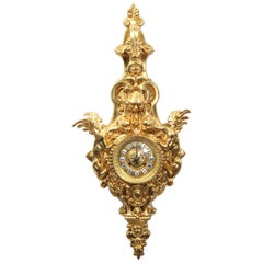 Hounds Of The Devil, Large Gothic Antique French Gilt Bronze Cartel Wall Clock