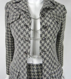 Houndstooth Wool Skirt Suit Made in France Goutille 1970s