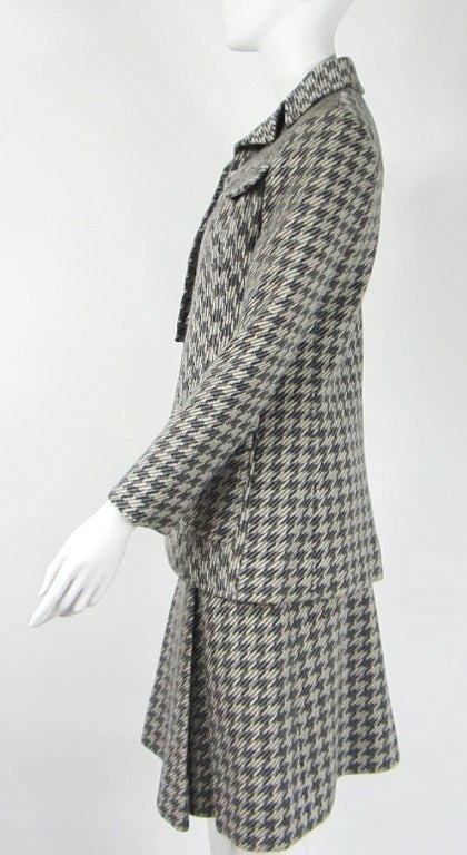 Gray Houndstooth Wool Skirt Suit Made in France Goutille 1970s For Sale