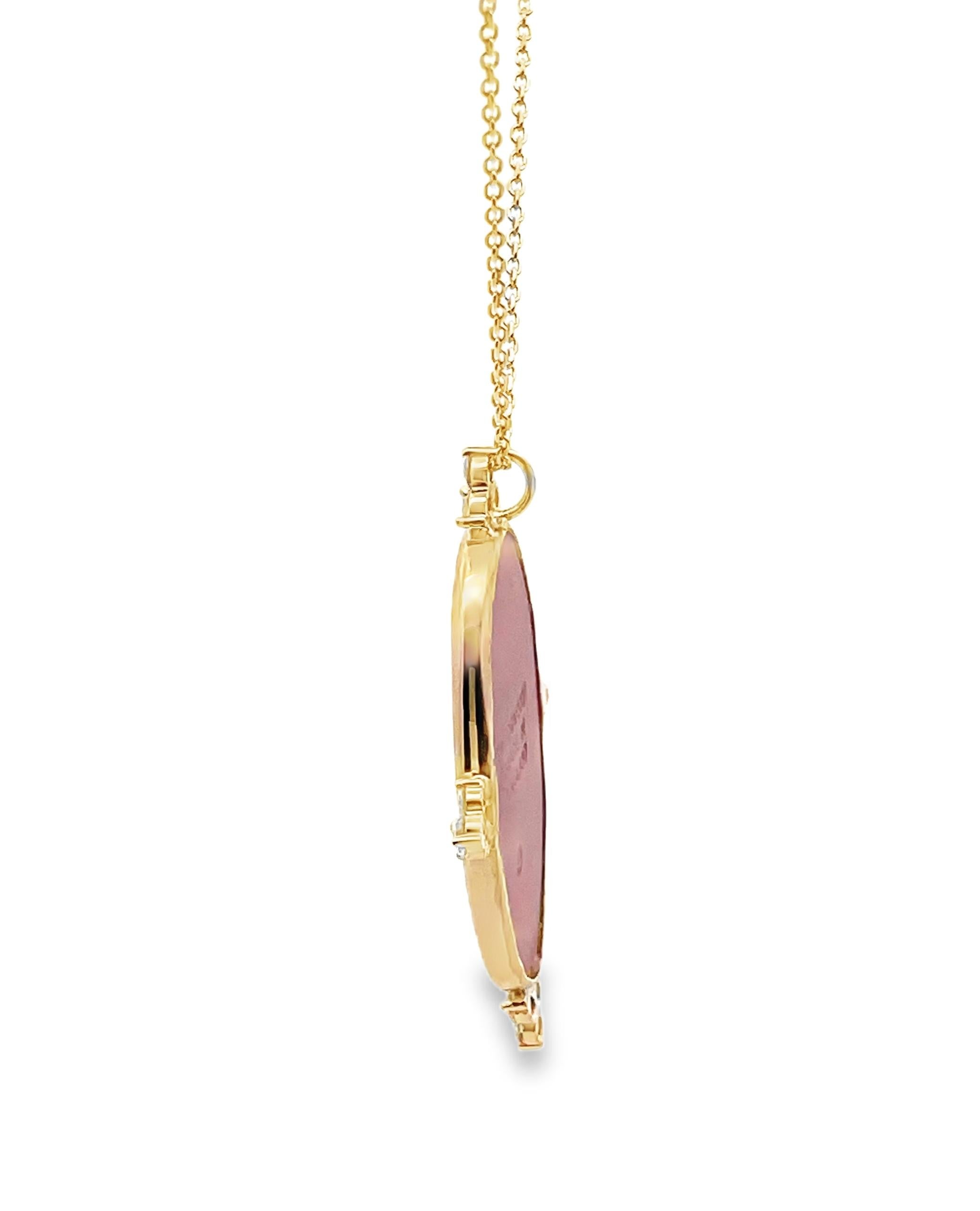 14k yellow gold pendant necklace with one 20th Century Wedgwood Jasperware oval medallion, with the “Wedgwood” stamp behind it.

The Jasperware was acquired separately at auction and was bezel-set in this new pendant, that was custom designed for