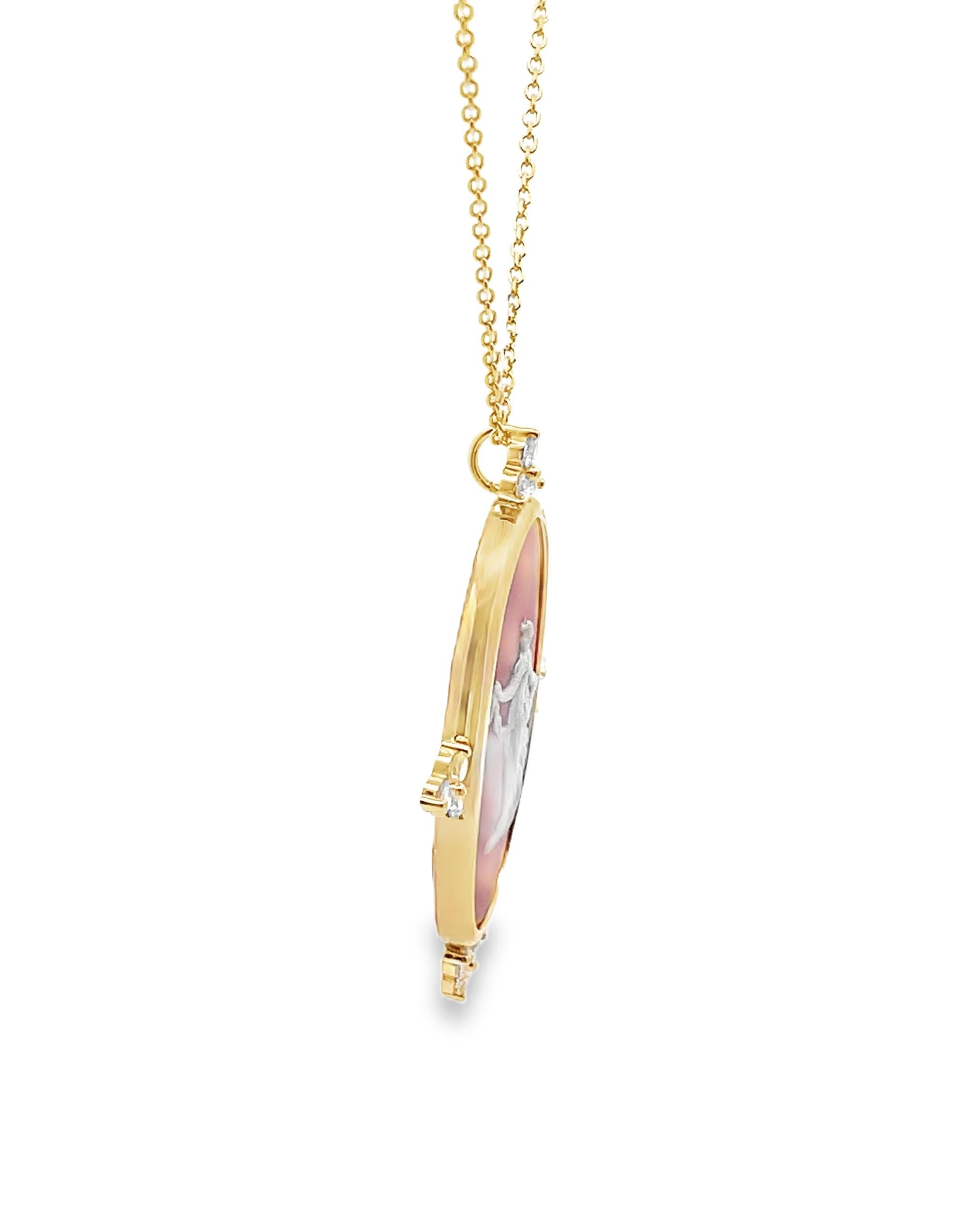 Round Cut Hour of Joy 14K Yellow Gold Oval Pendant Diamond Necklace with Rosé Wedgwood For Sale