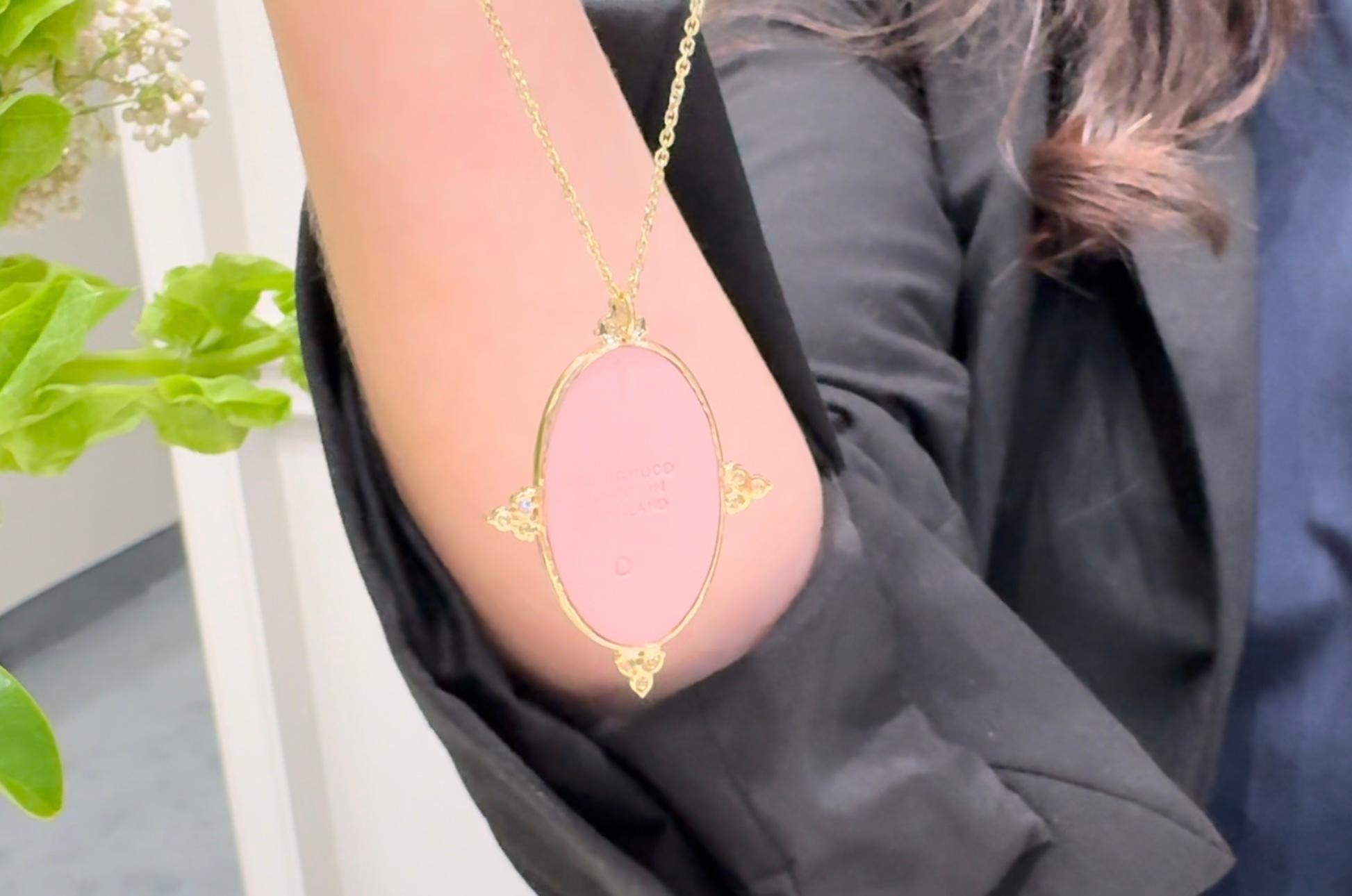 Hour of Joy 14K Yellow Gold Oval Pendant Diamond Necklace with Rosé Wedgwood For Sale 1