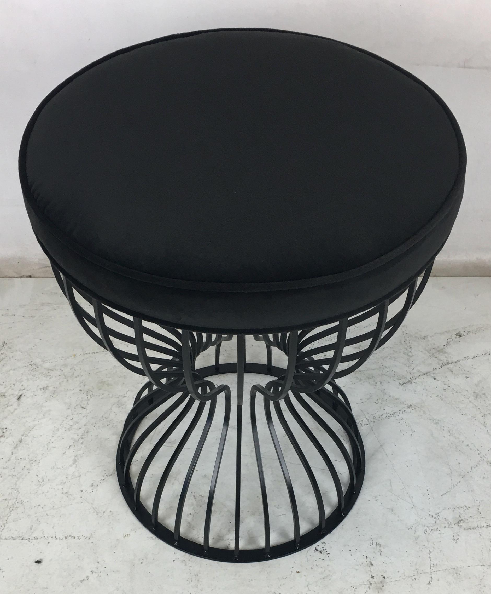 Mid-Century Modern Hourglass Form Stool with Velvet Seat For Sale