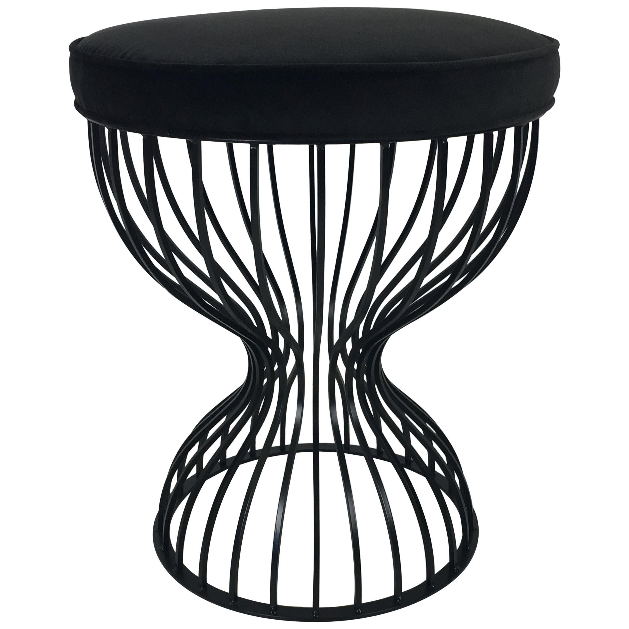 Hourglass Form Stool with Velvet Seat For Sale