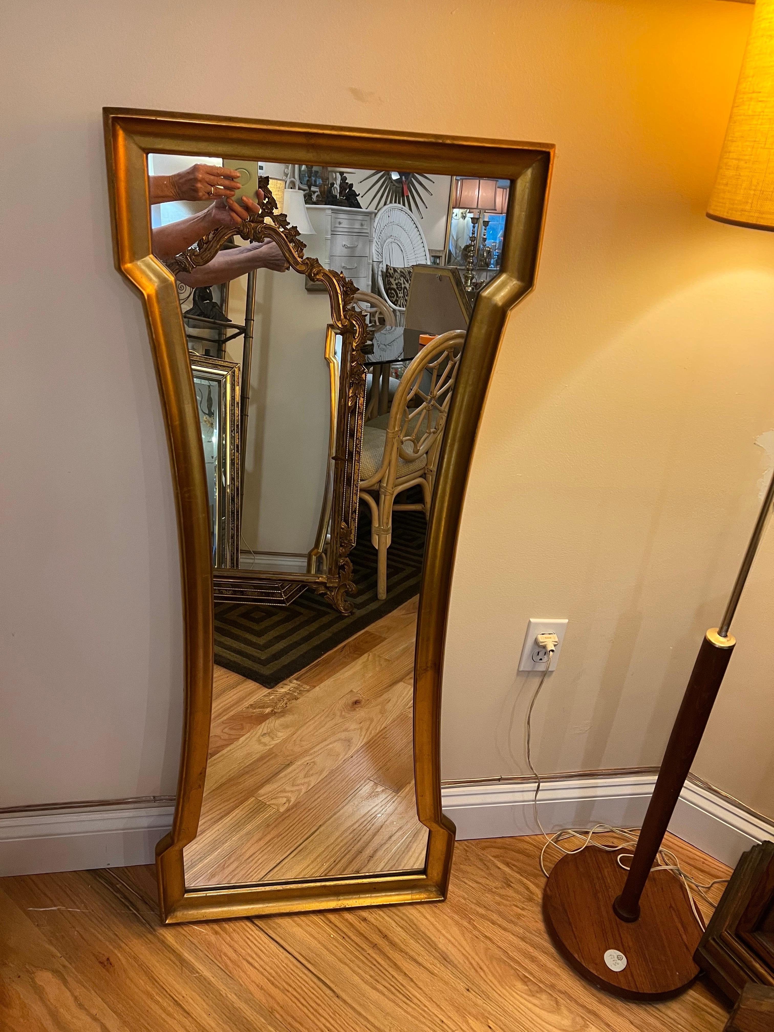 Hourglass Gold Leaf Mirror by Weiman In Good Condition For Sale In Redding, CT