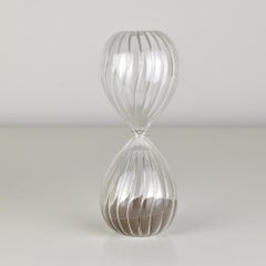 Hourglass Murano Clear Ribbed Studio Art Glass Objects Venini Style