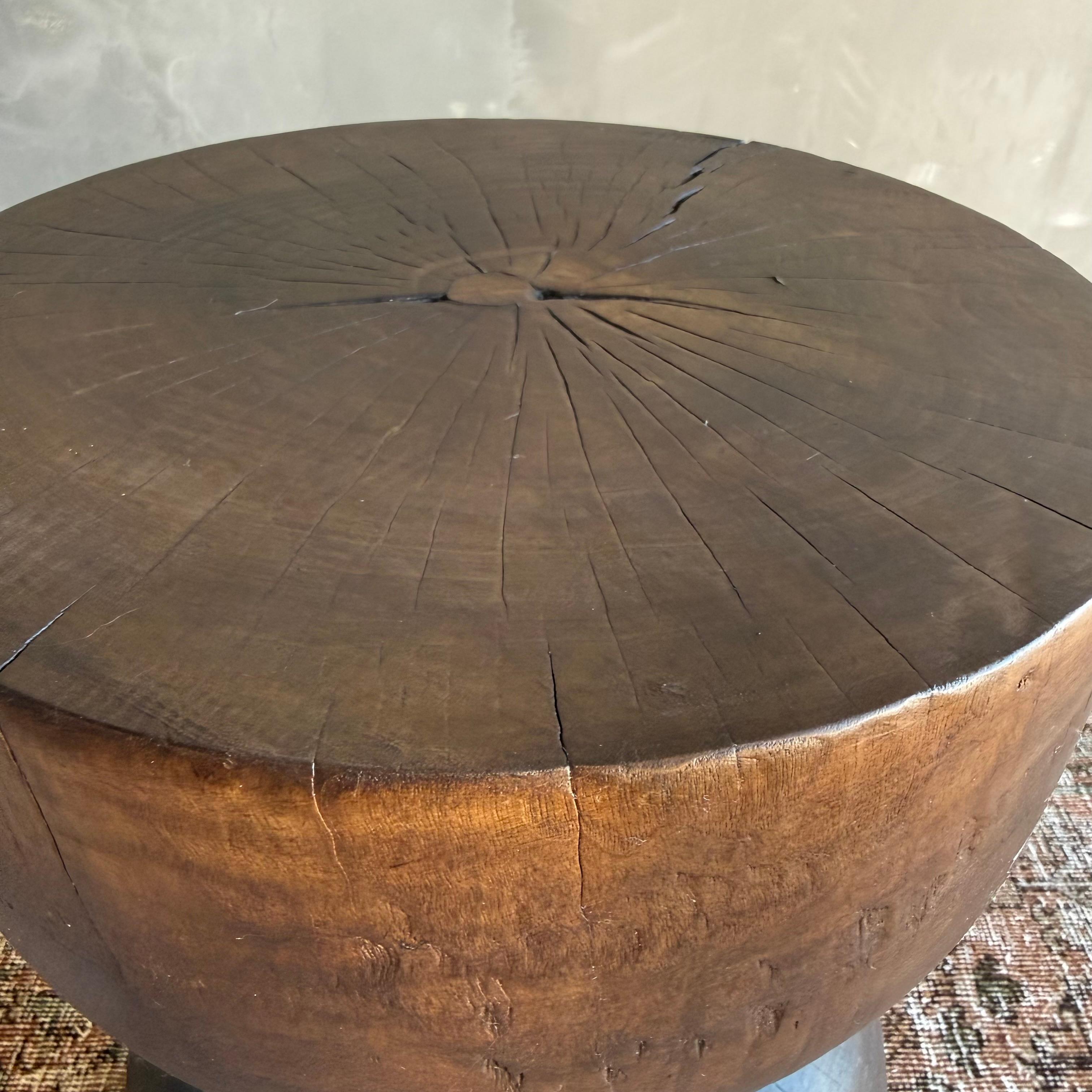 Contemporary Hourglass Shape Side Stump Table in Walnut For Sale