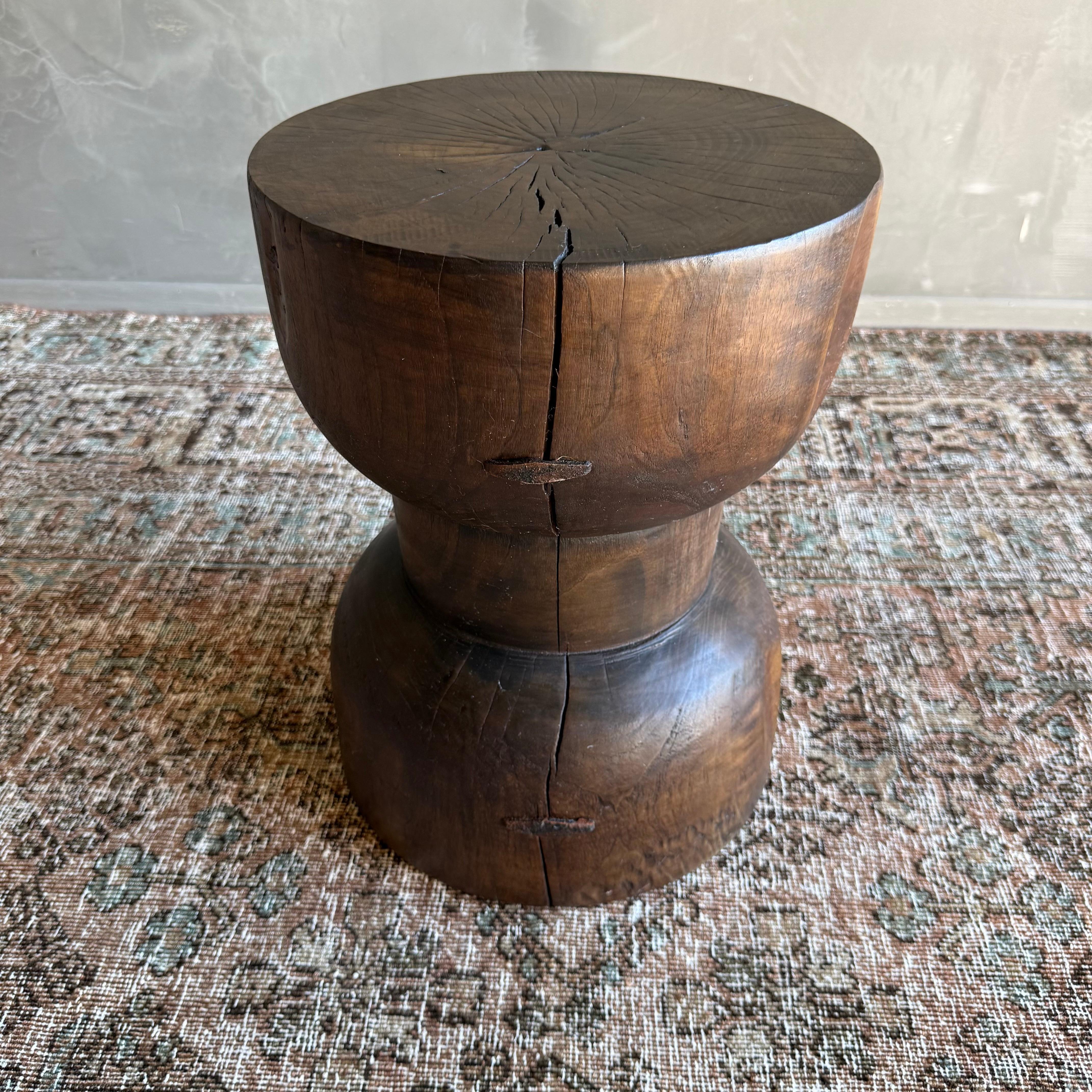 Hourglass Shape Side Stump Table in Walnut For Sale 2