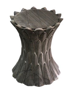 Hourglass Stone Table (Agate), Hand-Carved Feather Relief