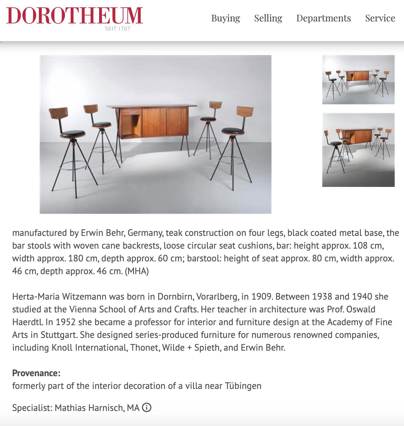 House Bar and Four Bar Stools by Prof. Herta-Maria Witzemann for Erwin Behr 7