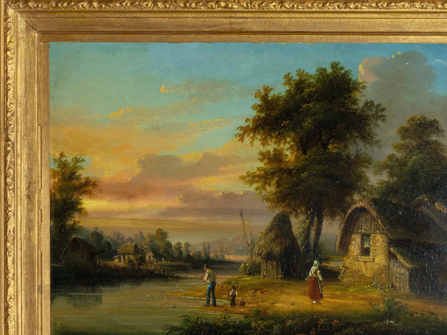French House By The River Painting By Henri Desfontaines, 19th Century For Sale