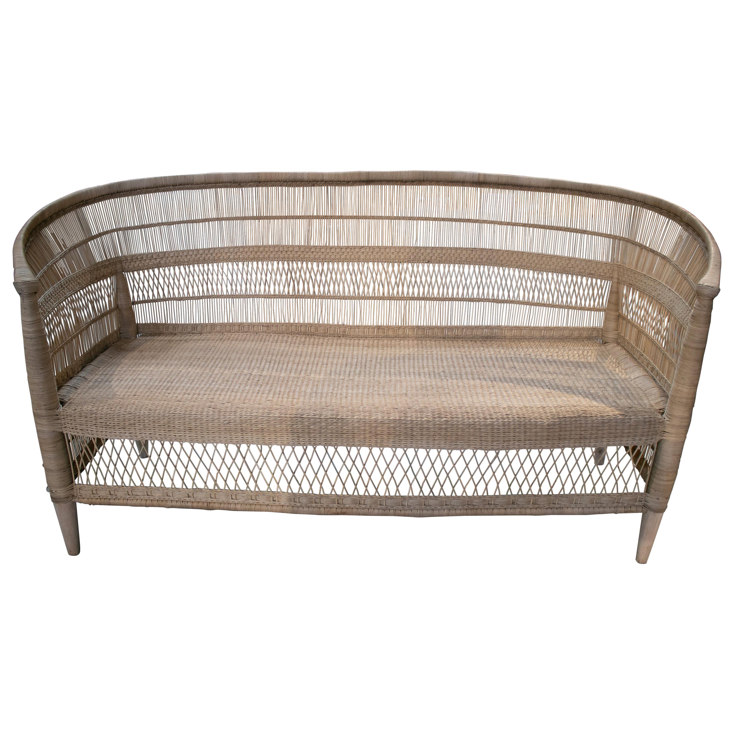 House & Garden Hand Woven Rattan Sofa w/ Wooden Structure For Sale