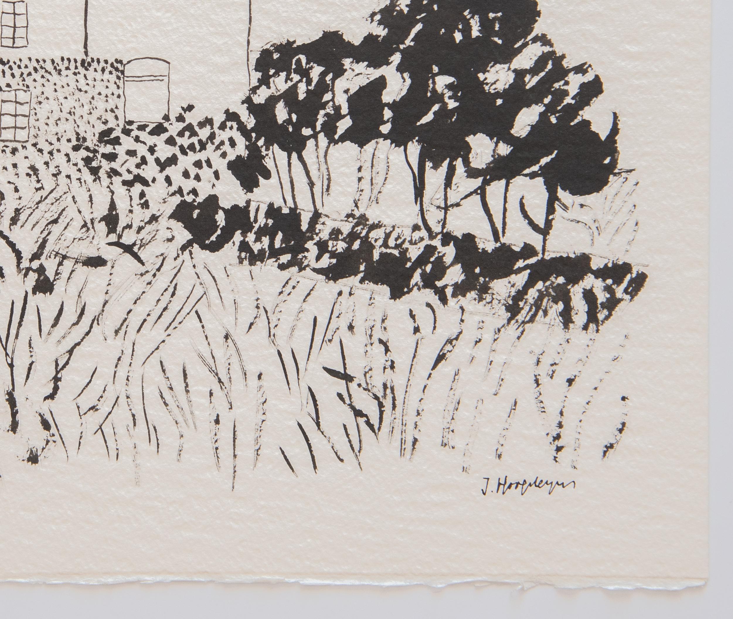 Peint à la main Encre de dessin encadrée « House in Kent Landscape », 100 % papier de coton, Intimist moderne en vente