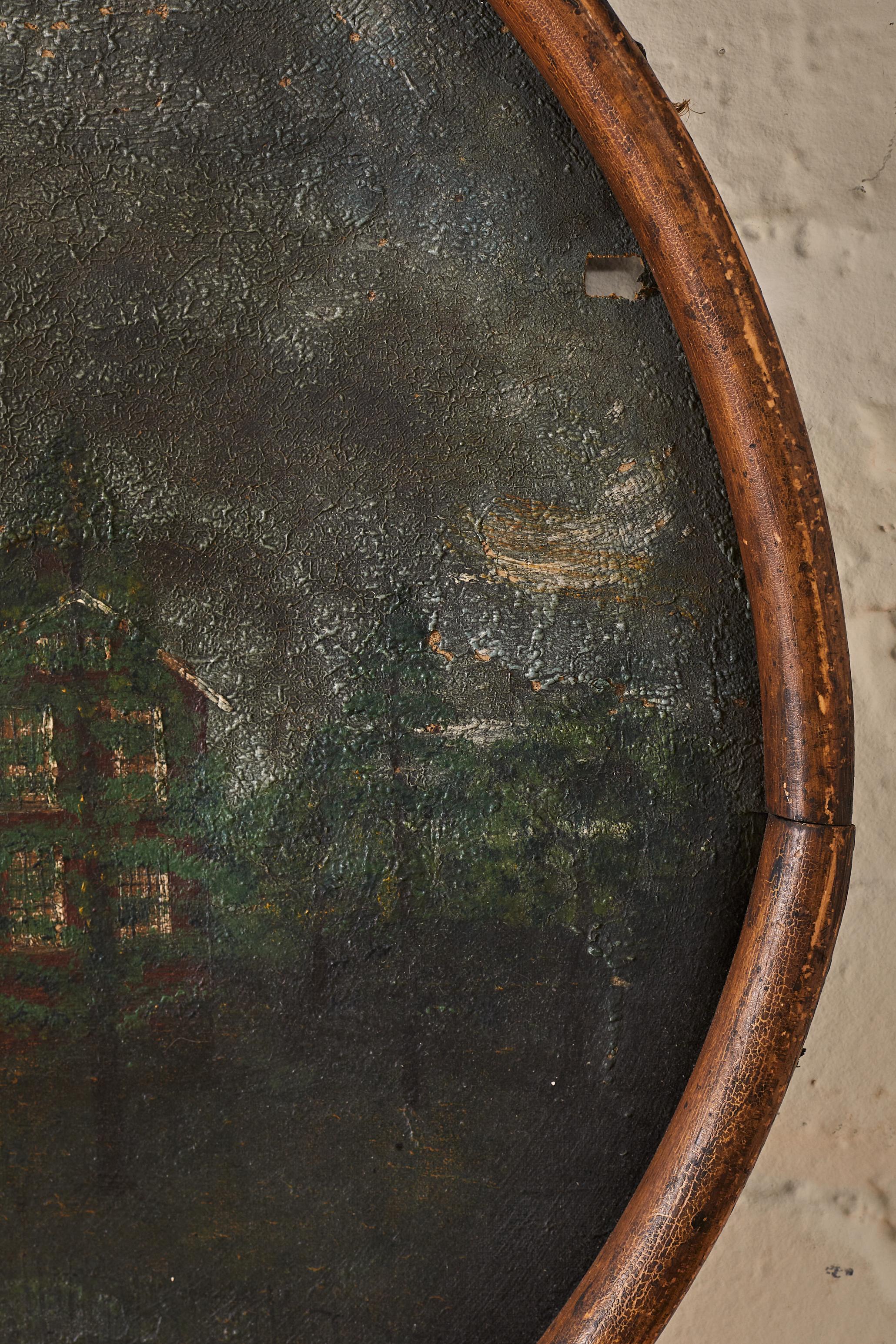 20th Century House Landscape on Oil Cloth For Sale