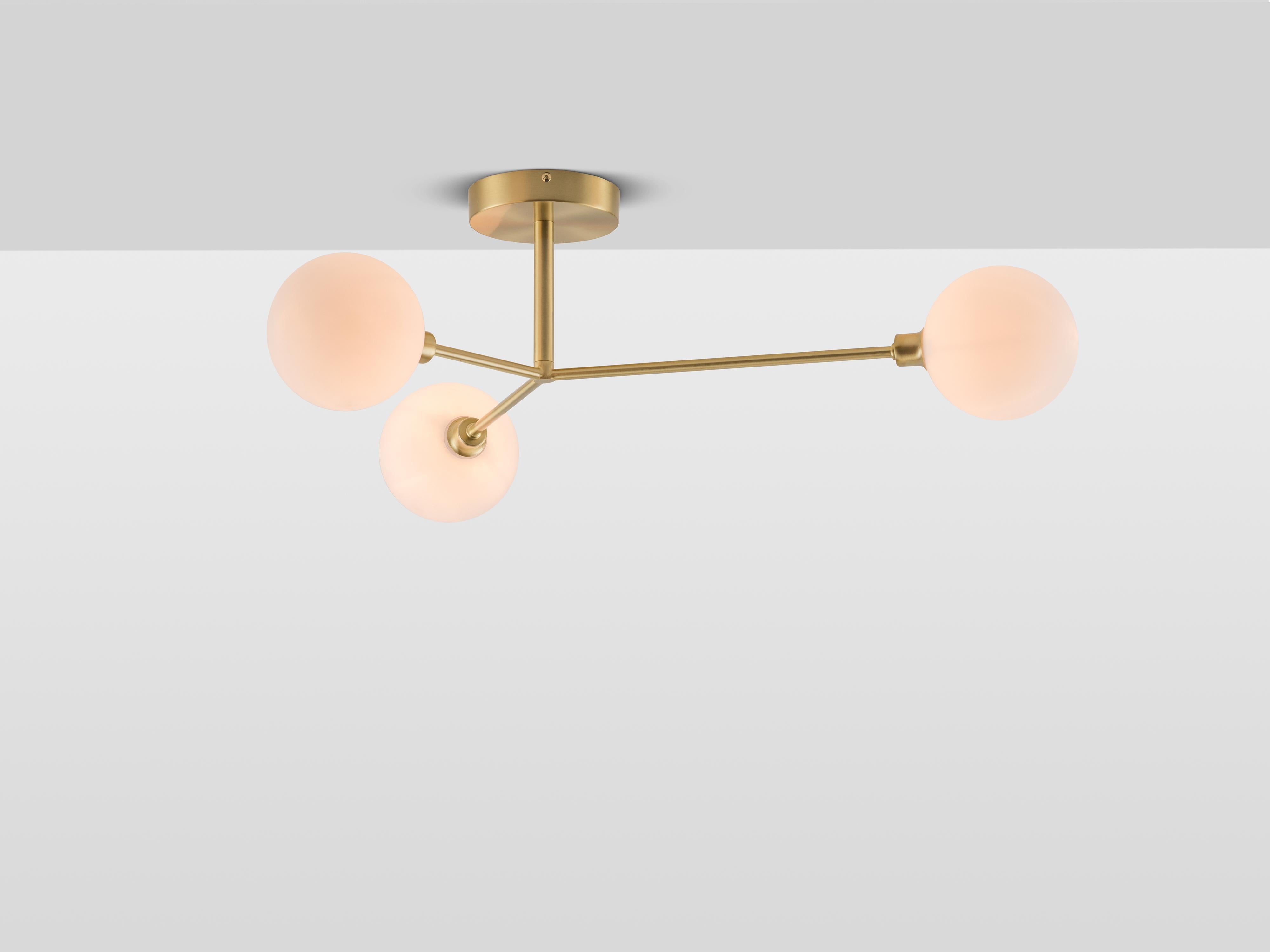 Mid-Century Modern House of Brass 3 Light Flush Ceiling Light with Metal and Glass Shades For Sale