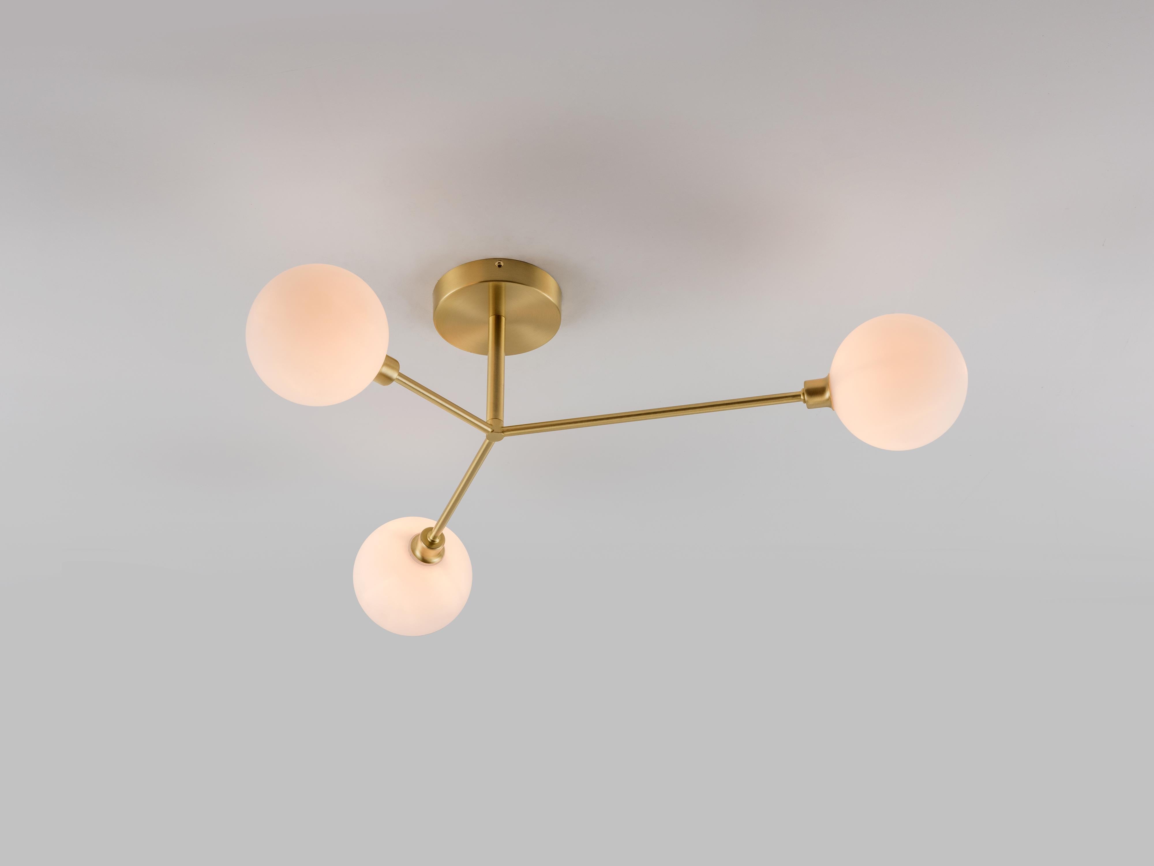 House of Brass 3 Light Flush Ceiling Light with Metal and Glass Shades In New Condition For Sale In Bradford on Avon, GB