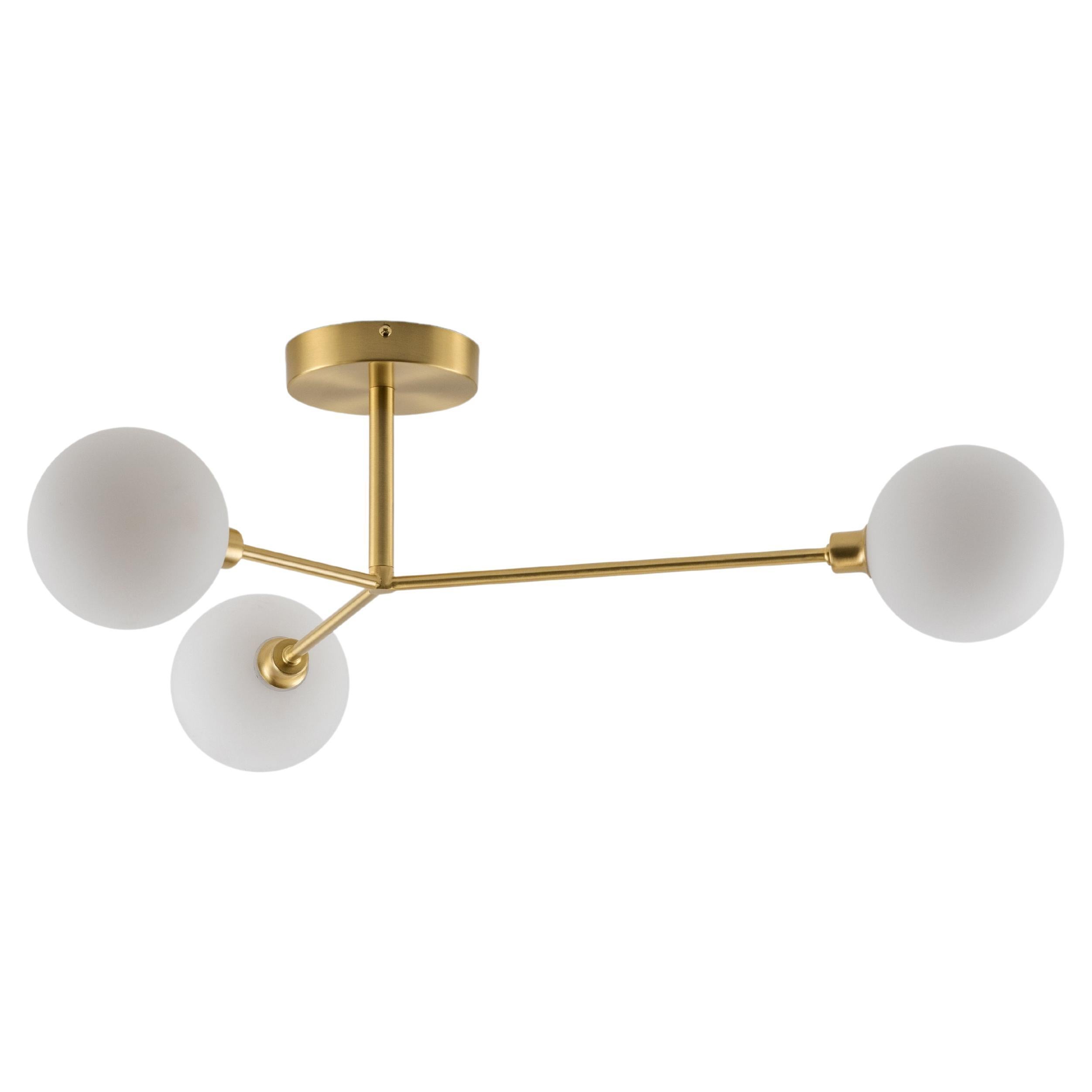 House of Brass 3 Light Flush Ceiling Light with Metal and Glass Shades For Sale