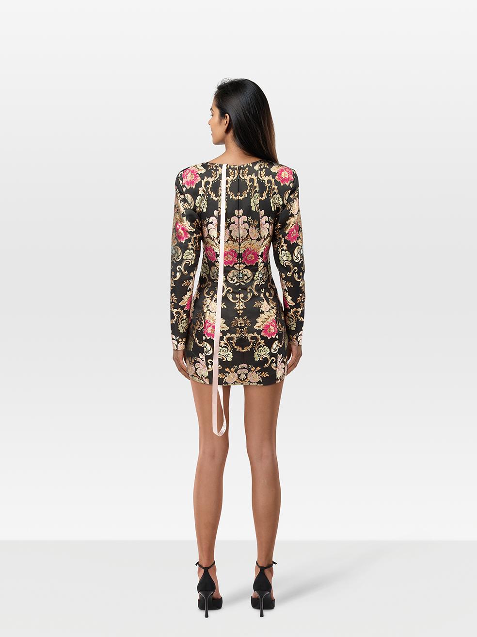 CONDITION is Never worn, with tags. Due to poor storage of the the dress, there are plucks to the weave on the lower front on this new House of CB designer resale item.
 
 
 
 Details
 
 
 Multicolour- black, gold
 
 Polyester
 
 Dress
 
 Floral
